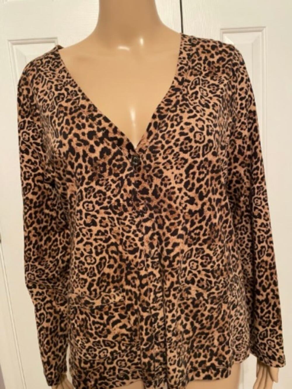 Chaps Classic Animal Print Cardigan, Size XL